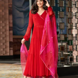 Rajni Red Embroidered Georgette Suit Set