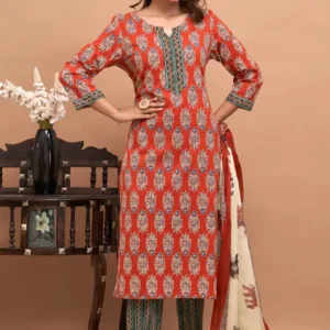 Women Pure Cotton Kurta Pant Dupatta Set